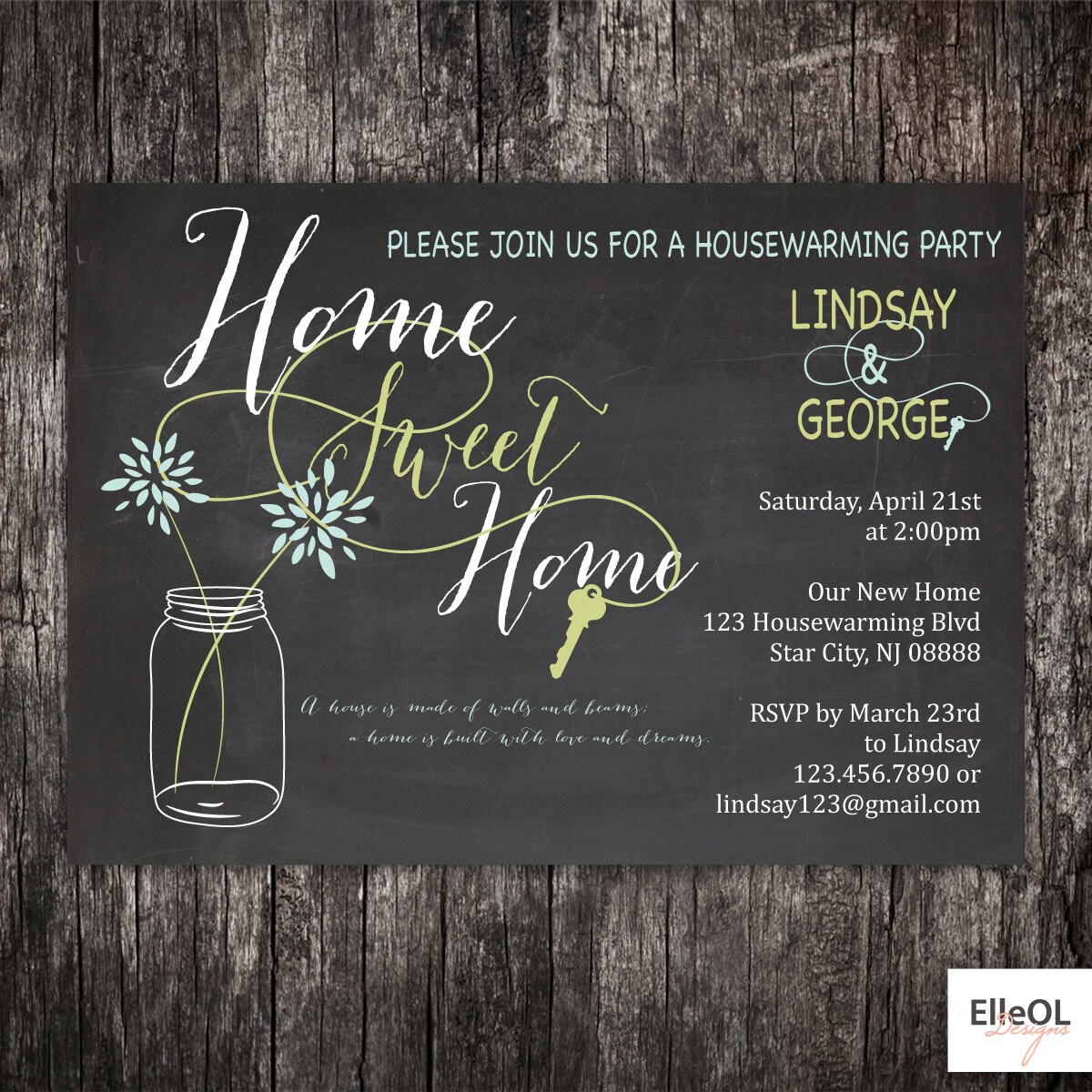Chalkboard Housewarming Party Invitation New Home New