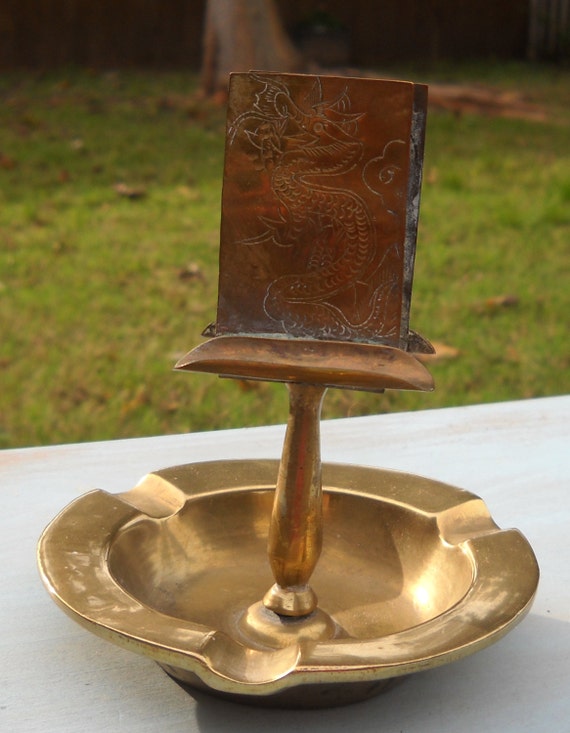 Items similar to Vintage Brass Match and Cigarette Holder Ashtray
