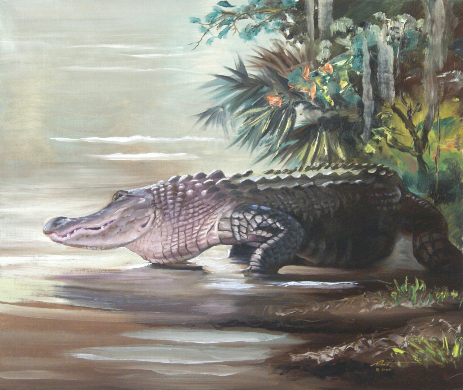 Alligator wildlife painting 20x24 oils on canvas by RUSTY RUST