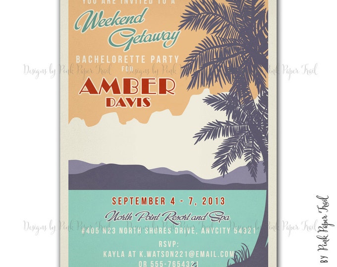 Retro Vintage Weekend Getaway Beach Party Invitation v.1 - Customizable wordings - printable DIY invitation
