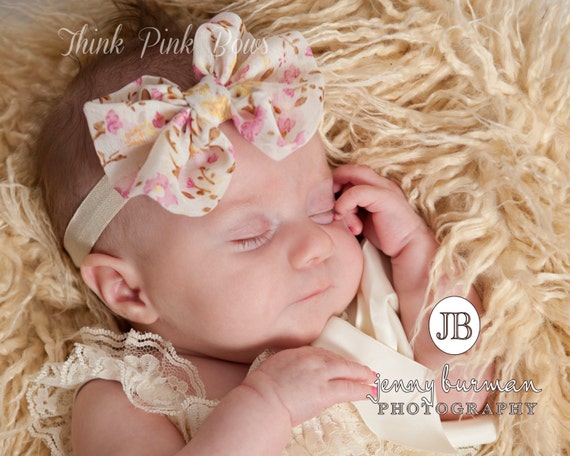 CHOOSE your COLOR Chiffon Hair Bow, Baby Headband, Baby headbands, white bow baby headband, Newborn headband, Hair Bows.,Pink baby headband. by ThinkPinkBows