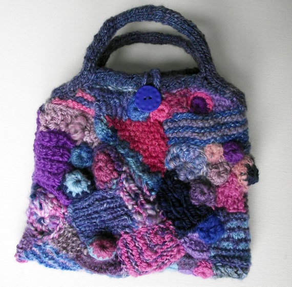 Freeform Knit Lined Handbag Purse, Freeform Knit Crochet Bag, Handspun ...
