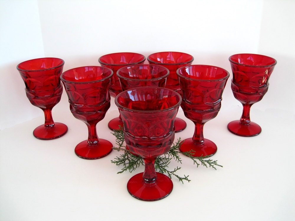 Vintage Fostoria Goblets Water Ruby Red Glass Argus Henry Ford