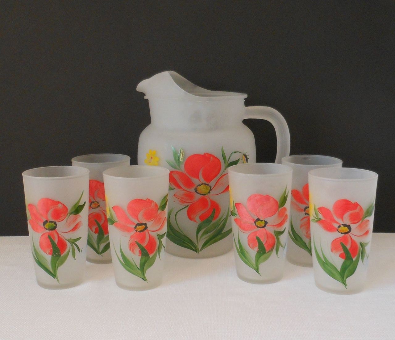 Vintage Lemonade Pitcher and Glasses Floral Satin by 2cool2toss