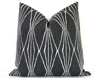 Charcoal Grey Geometric Decorative Designer Pillow Cover Accent Throw Cushion modern diamonds shapes ivory black bw gray slate iron storm