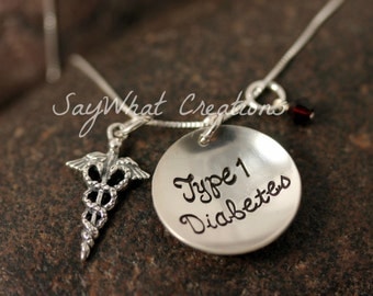 Medical Alert Necklace Custom Hand Stamped Sterling Silver Medical ID Charm Necklace