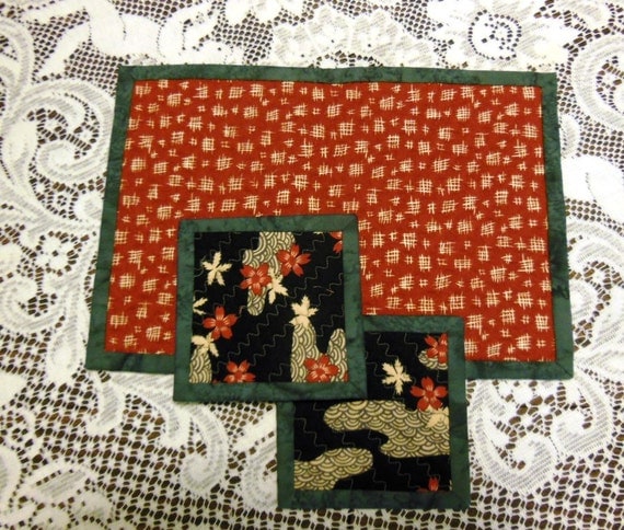 Quilted Coasters and Quilted Teapot Trivet by PiecedTogetherDesign