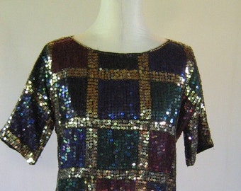 Plaid Squares Sequin Shirt Crop Top Diva Glam