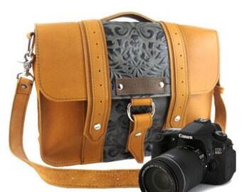 15" Sunrise and Green Paisley Ashbury Sonoma Leather Camera Bag