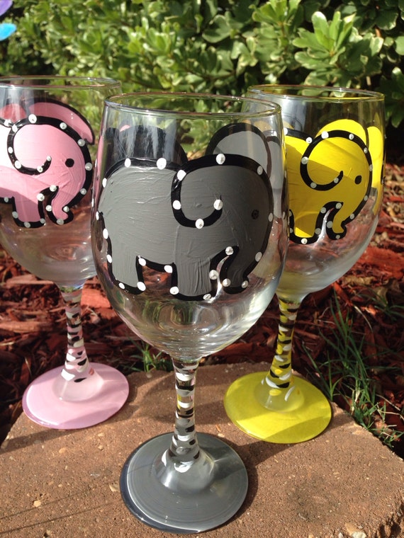 Gray Elephant Grey Elephant Painted Wine glass