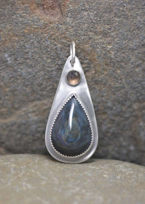 Velvet Obsidian Pendant Sterling Silver Necklace Smoky