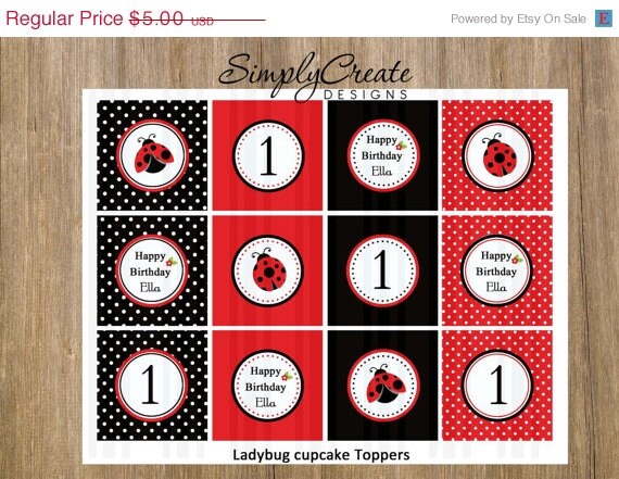 Ladybug Cupcake Toppers DIGITAL File 8.5 x 11 JPEG File Personalized Il_570xn