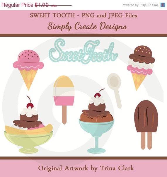 Ice Cream Clipart Sweet Tooth Clip art Personal and Commercial Use Il_570xn