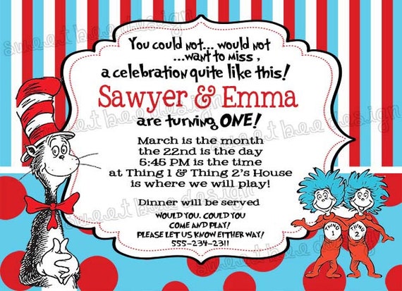 Dr Seuss Thing 1 & Thing 2 Birthday by SweetBeeDesignShoppe