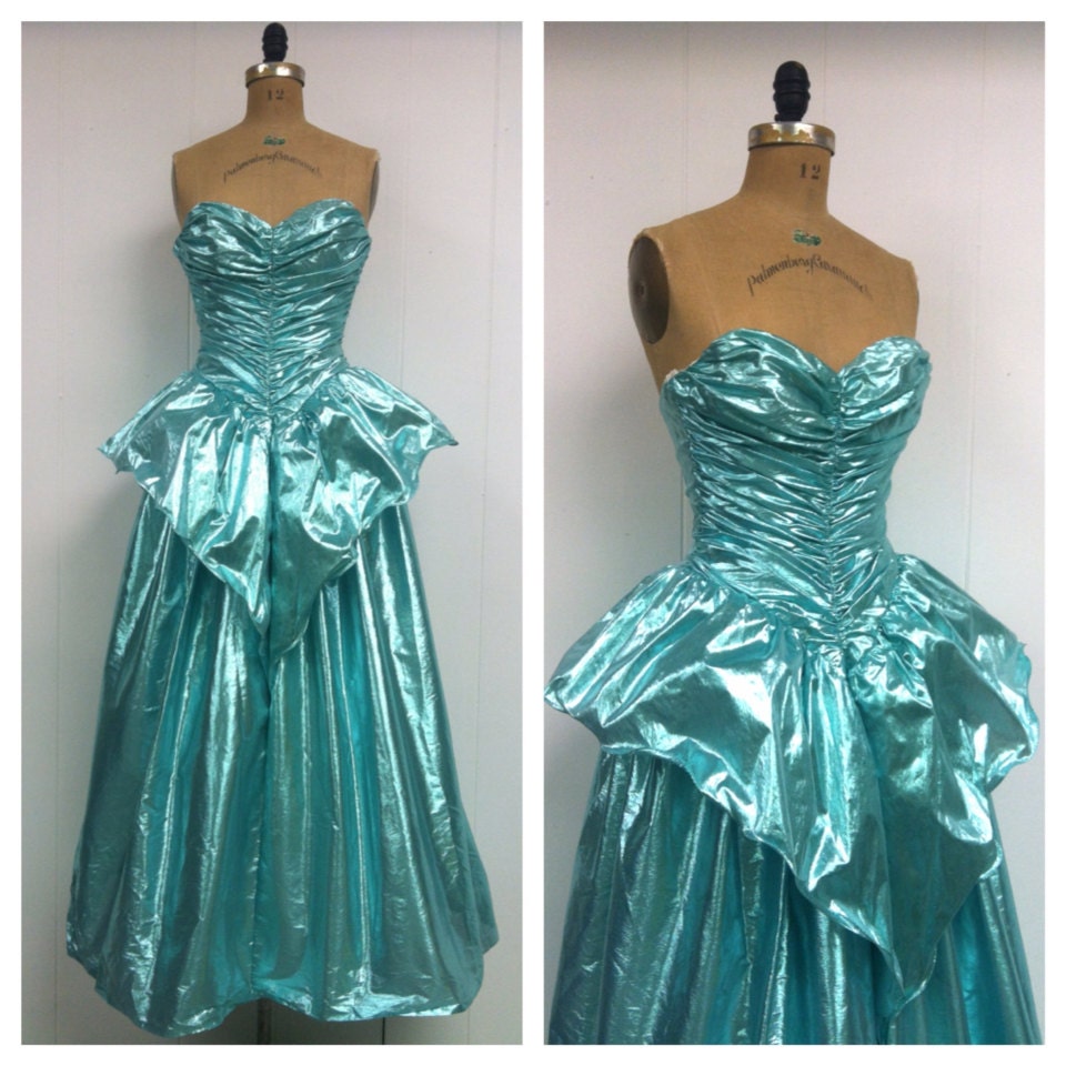 1980s Lame Strapless Prom Dress 80s Party