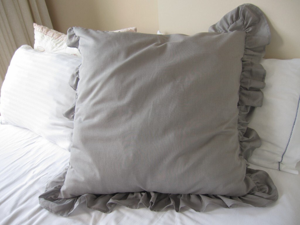 Grey Linen ruffle pillow SHAM Solid Ivory White butter cream