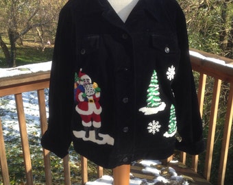 Christmas Jacket, Ugly Christmas Sweater Party Wear, Santa Jacket, Teacher holiday top, Winter Xmas outerwear.