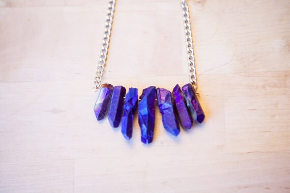 Purple Titanium Quartz Dagger Necklace Healing Crystal