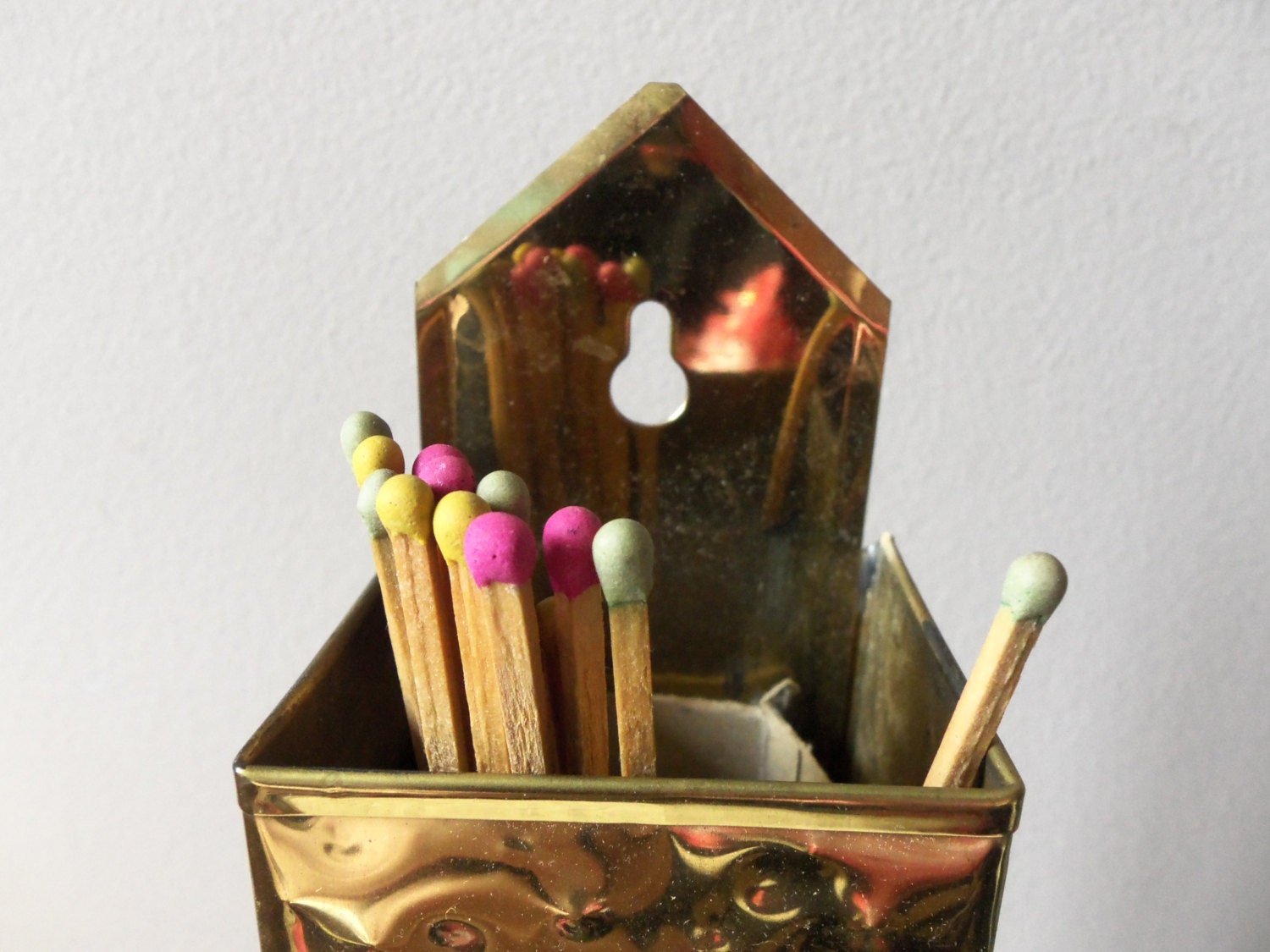 Brass Match Holder Vintage Fireplace Match Holder Hammered