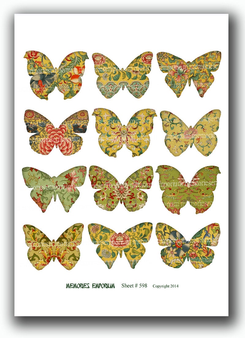 Chinese Butterflies Digital Collage Sheet Designs Decoupage Butterfly