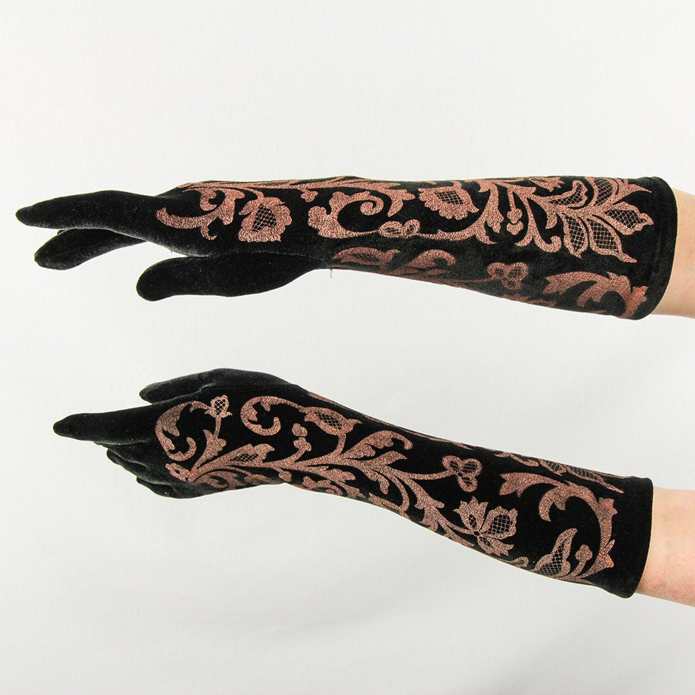 Vintage Gloves / Black Velvet 80's elbow length long