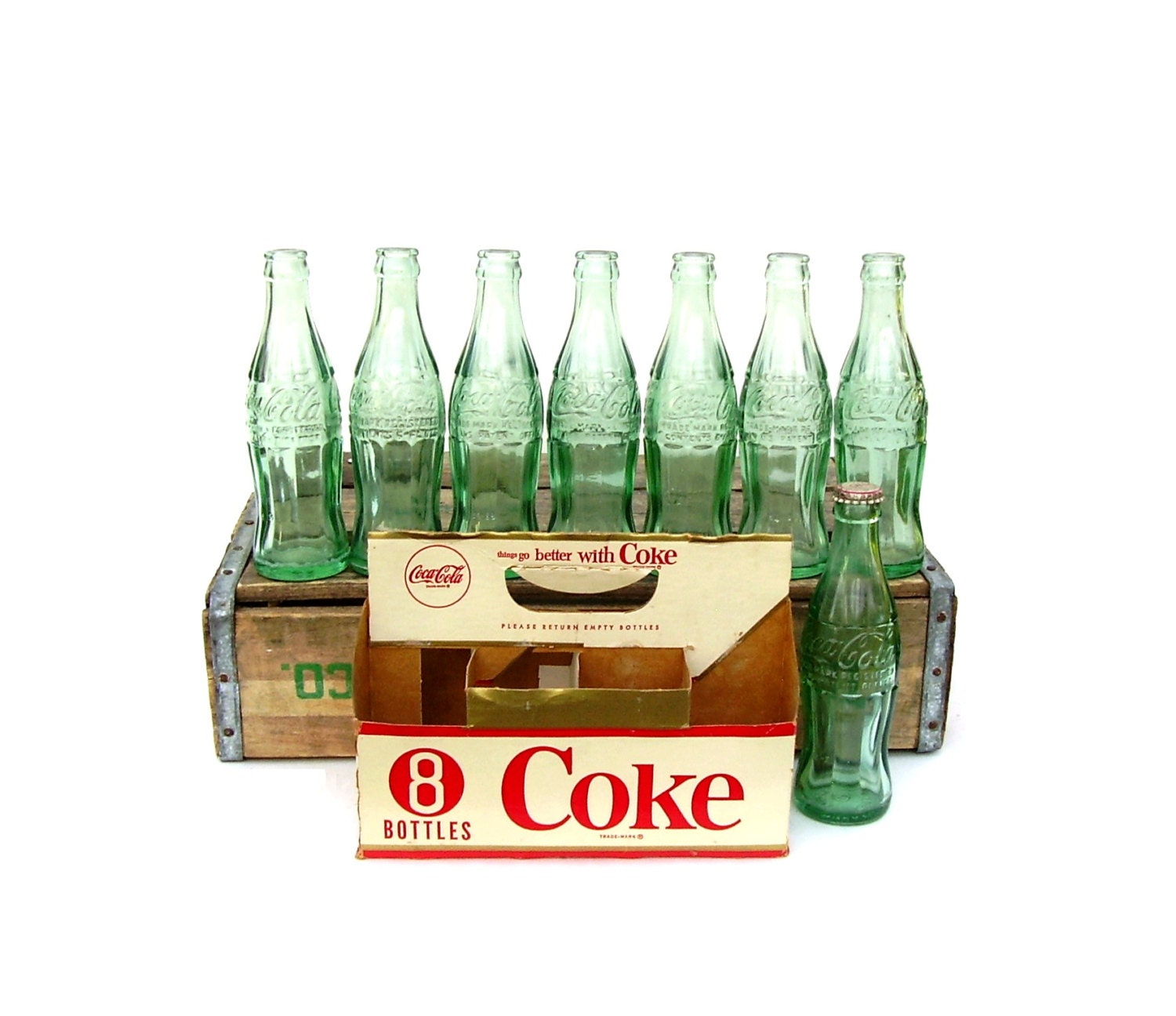 Vintage Coke Bottles Green glass Coca Cola 8 by OceansideCastle