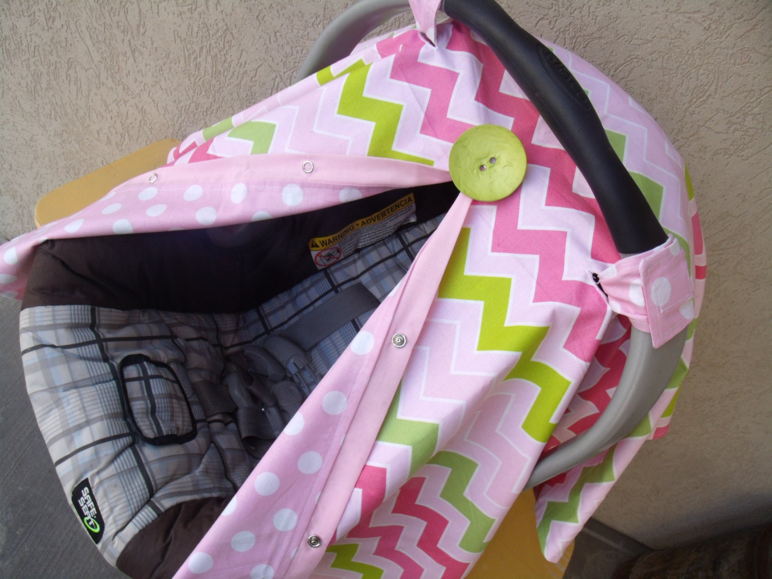 Car seat Canopy Pinks and Green Chevron Reversible Carseat