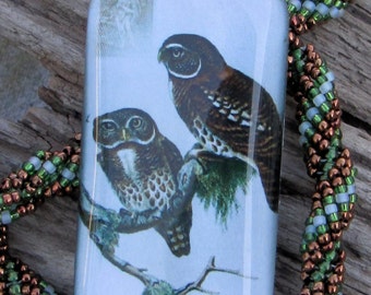 16 Inch Owl Necklace - Spotted Owl - Seed Bead Pendant Necklace - Adjustable Length 17 Inches - Bird Lover Gift - Ready to Ship - Woven