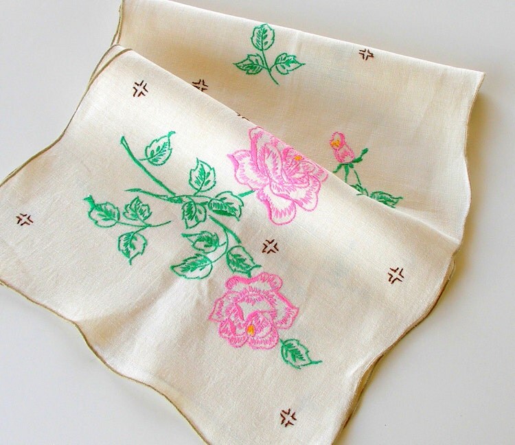 Vintage Handmade Table Runner. Embroidered Linen by retrogroovie