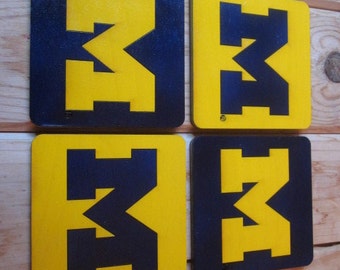 University of Michigan Coasters (Set of 4) - Block M - mixed Maize and Blue