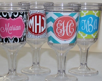 Monogrammed Wine Glass - Acrylic Wine Goblet - Personalized - Monogram gift - Choose your custom design