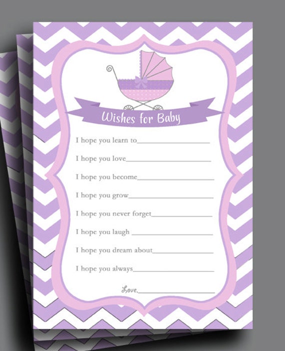 Baby Girl Wishes Cards Printable - INSTANT DOWNLOAD - Pink and Lavender Chevron Il_570xn