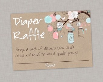 Diaper Raffle Card, Mason Jar Diaper Raffle Card, Baby Shower, Gender Reveal