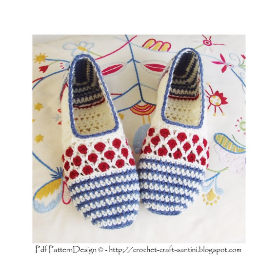 Stripe and Dot Slippers - Basic Crochet Pattern - Instant Download Pdf
