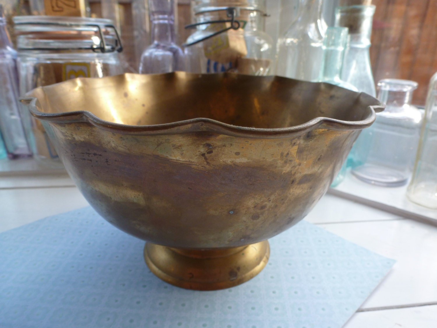 Solid Brass Bowl Ruffled Edge Bowl Made In India Vintage