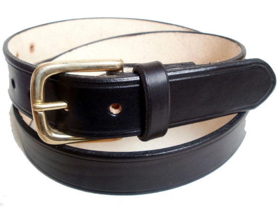 Black leather belt men 1 1/4 solid brass buckle