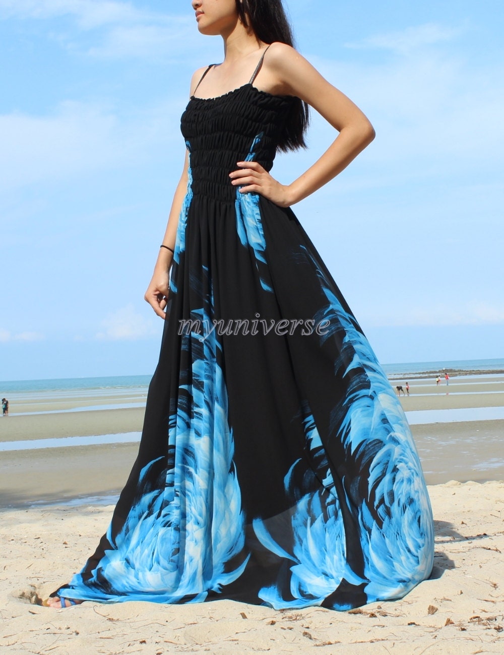 Black and blue maxi dress