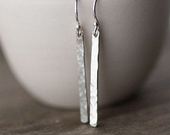 Slim Silver Bar Earrings, Modern Minimal Earrings, Sister Gift, Gift for Women, Minimalist Sterling Silver Drop Earrings Jewelry, Burnish