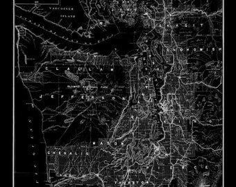 Puget Sound Map Vintage Black Map Print Poster