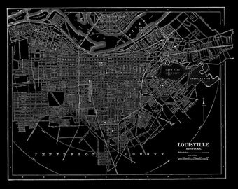 Louisville Kentucky Street Map Vintage BlackPrint Poster