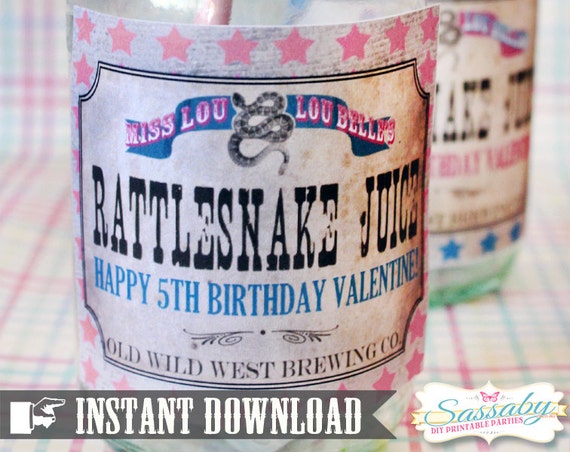 Cowgirl Drink Bottle Labels - INSTANT DOWNLOAD - Editable & Printable Birthday Decorations by Sassaby Il_570xn
