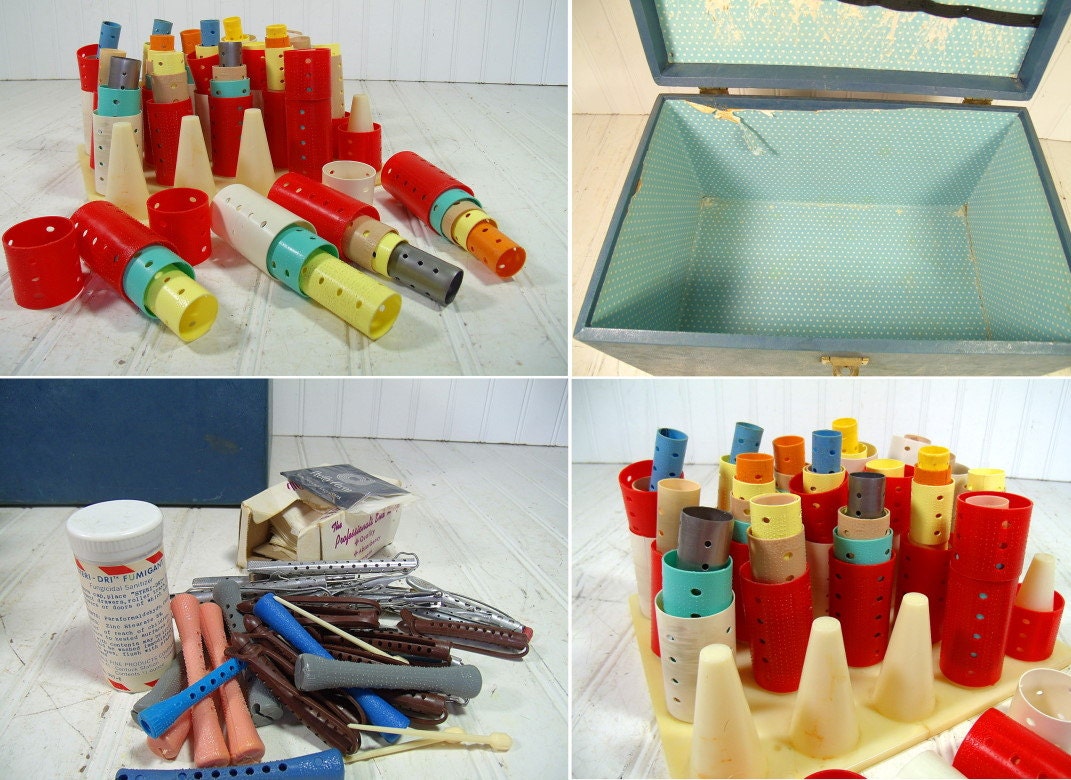 Vintage Beauty School Kit Denim Blue Wooden Case & Original