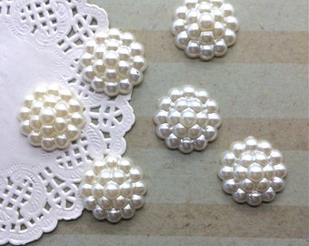 10 Flower Centers - pearl color - cream light Ivory cluster Pearl flat back cabochons 22mm