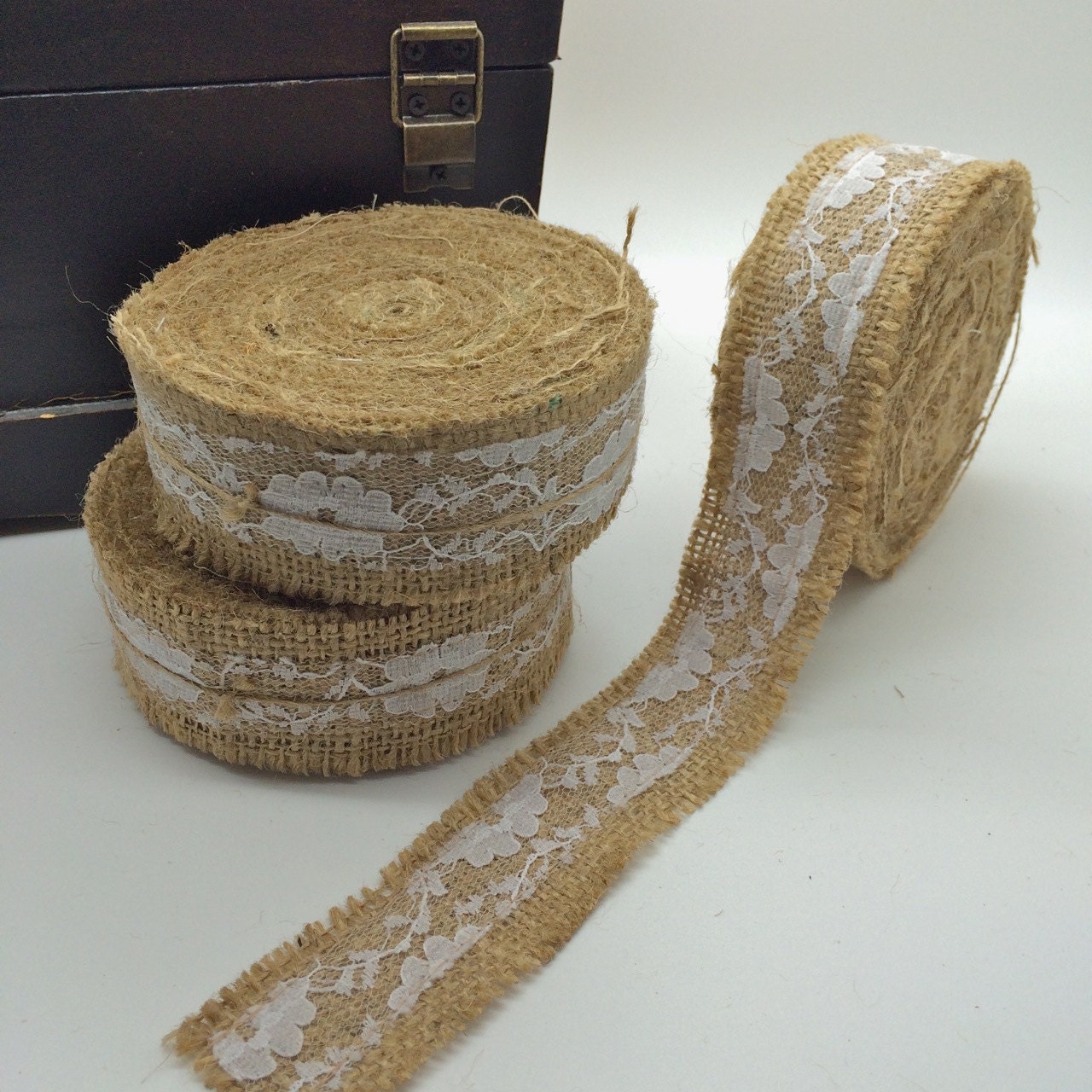 1.5 burlap and lace ribbon trim Natural burlap with