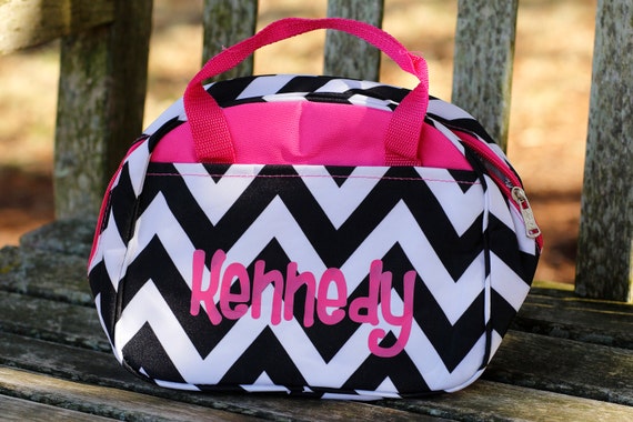 Chevron Black White and Hot Pink Lunch Box Bag Lunchbox