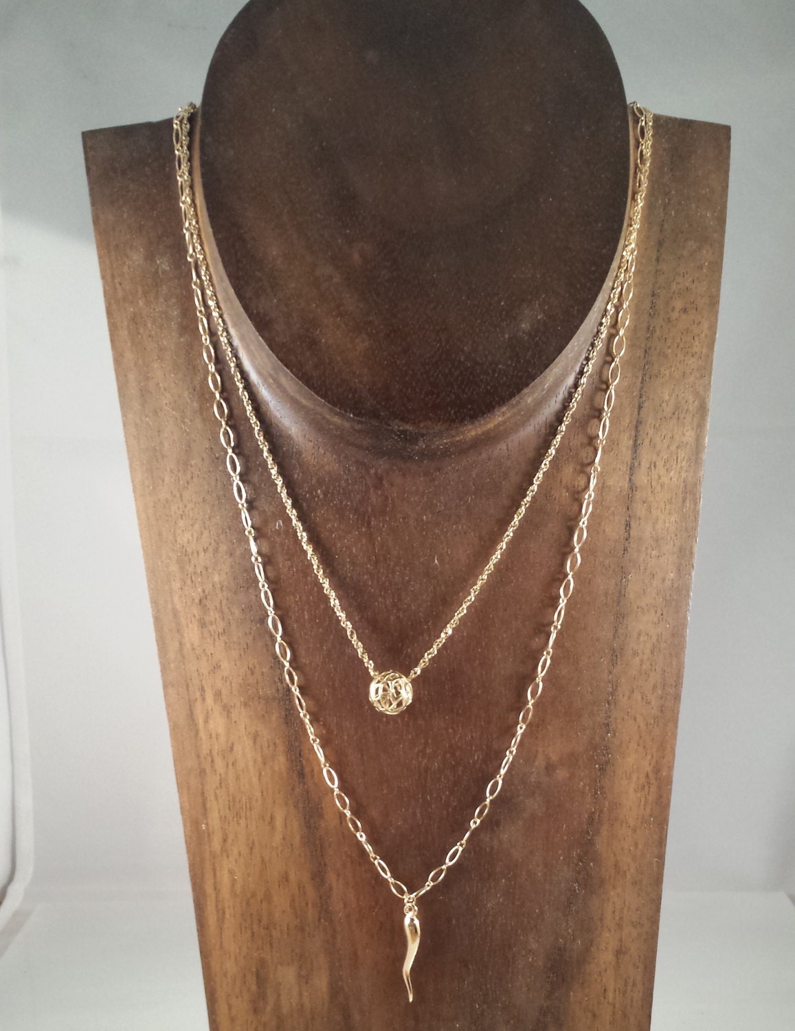 14K SOLID Gold Italian Horn Necklace