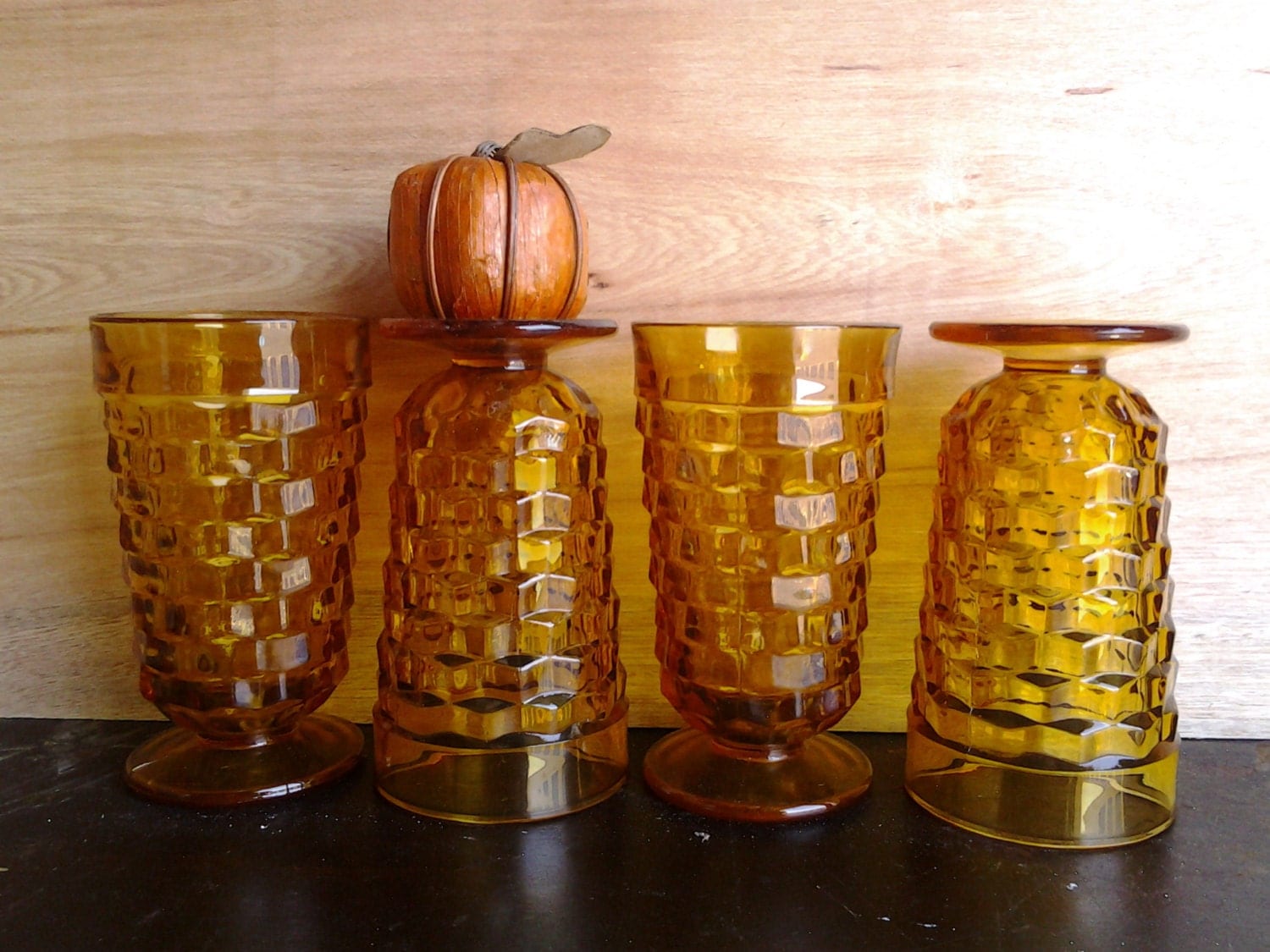 Vintage Indiana Glass Whitehall amber colored drinking glasses