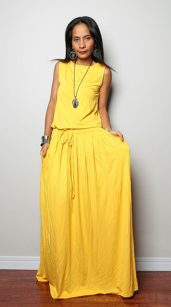 PLUS SIZE Dress  Yellow Maxi Dress - Sleeveless dress : Autumn ...