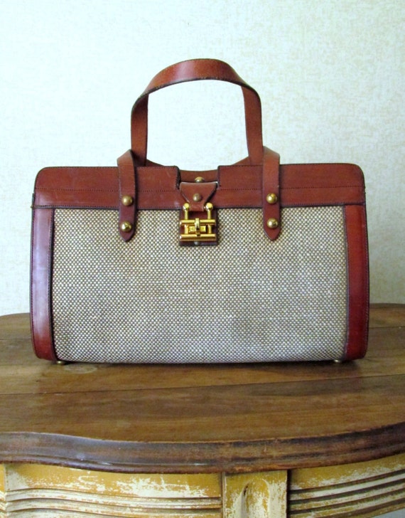 John Romain handbag doctor bag linen leather Mad Men