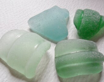 Bottle neck and rim pieces - 4 lovely large frosted English sea glass beach finds